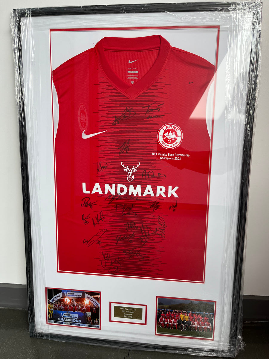 22/23 Champions framed signed home jersey (ONLY 50 AVAILABLE) – Larne ...